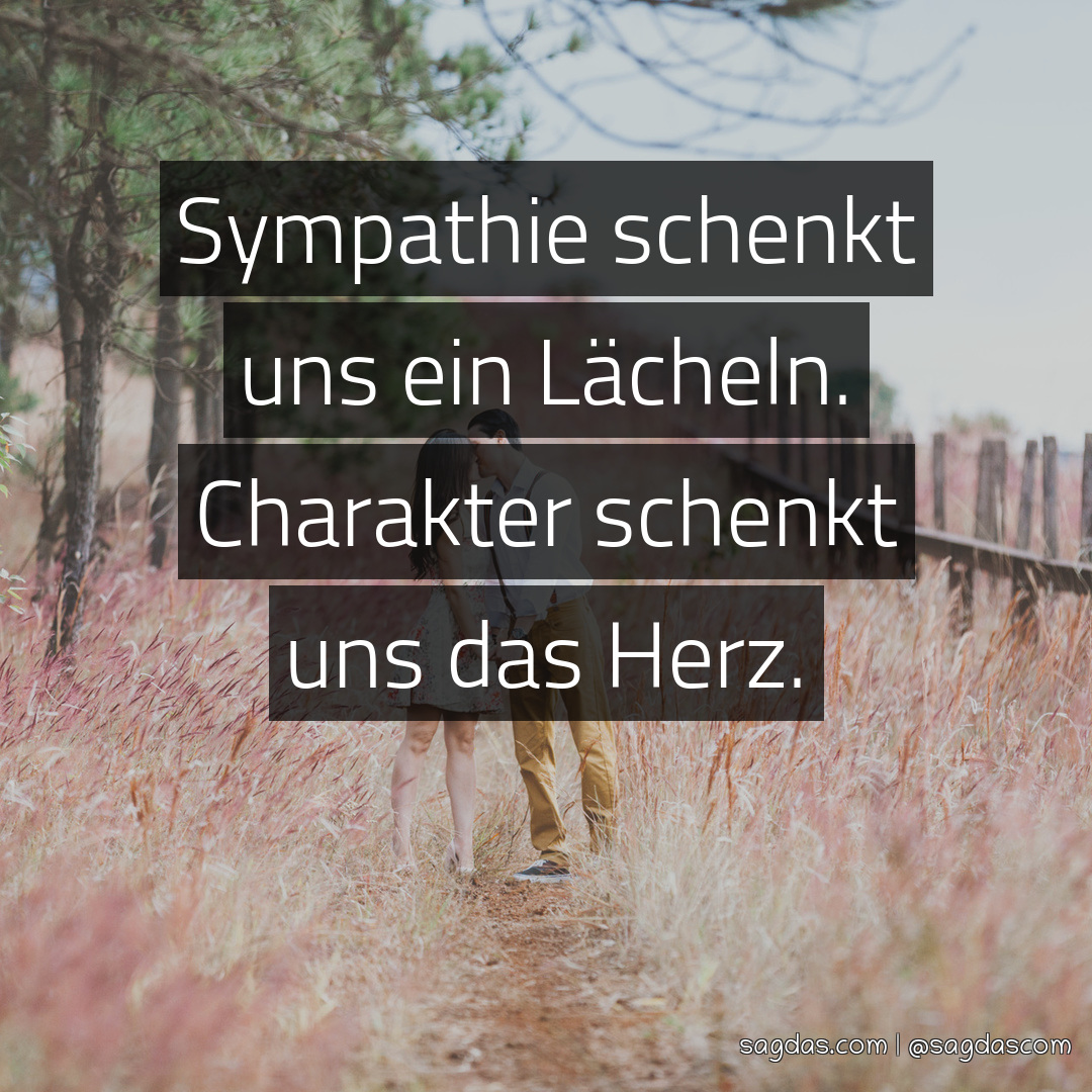 Spruch Sympathie schenkt uns ein Lächeln. Charakter sagdas