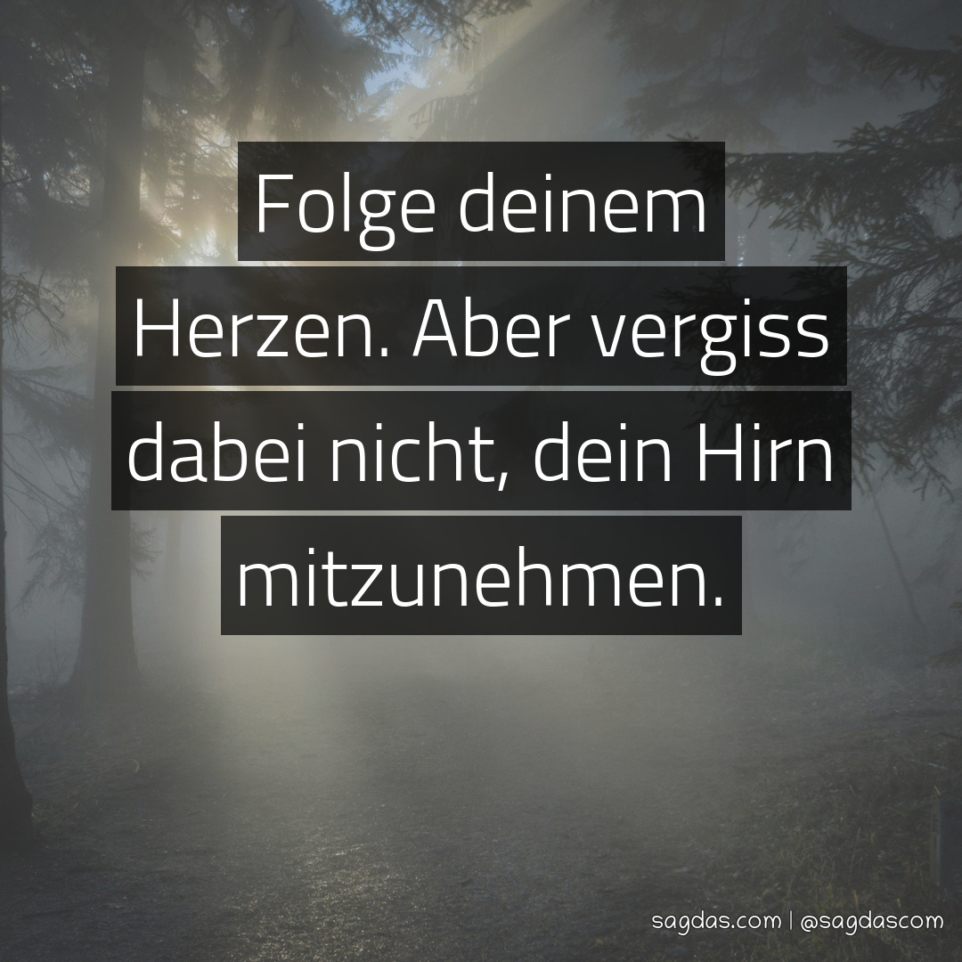 Spruch Folge deinem Herzen. Aber vergiss dabei nicht, sagdas