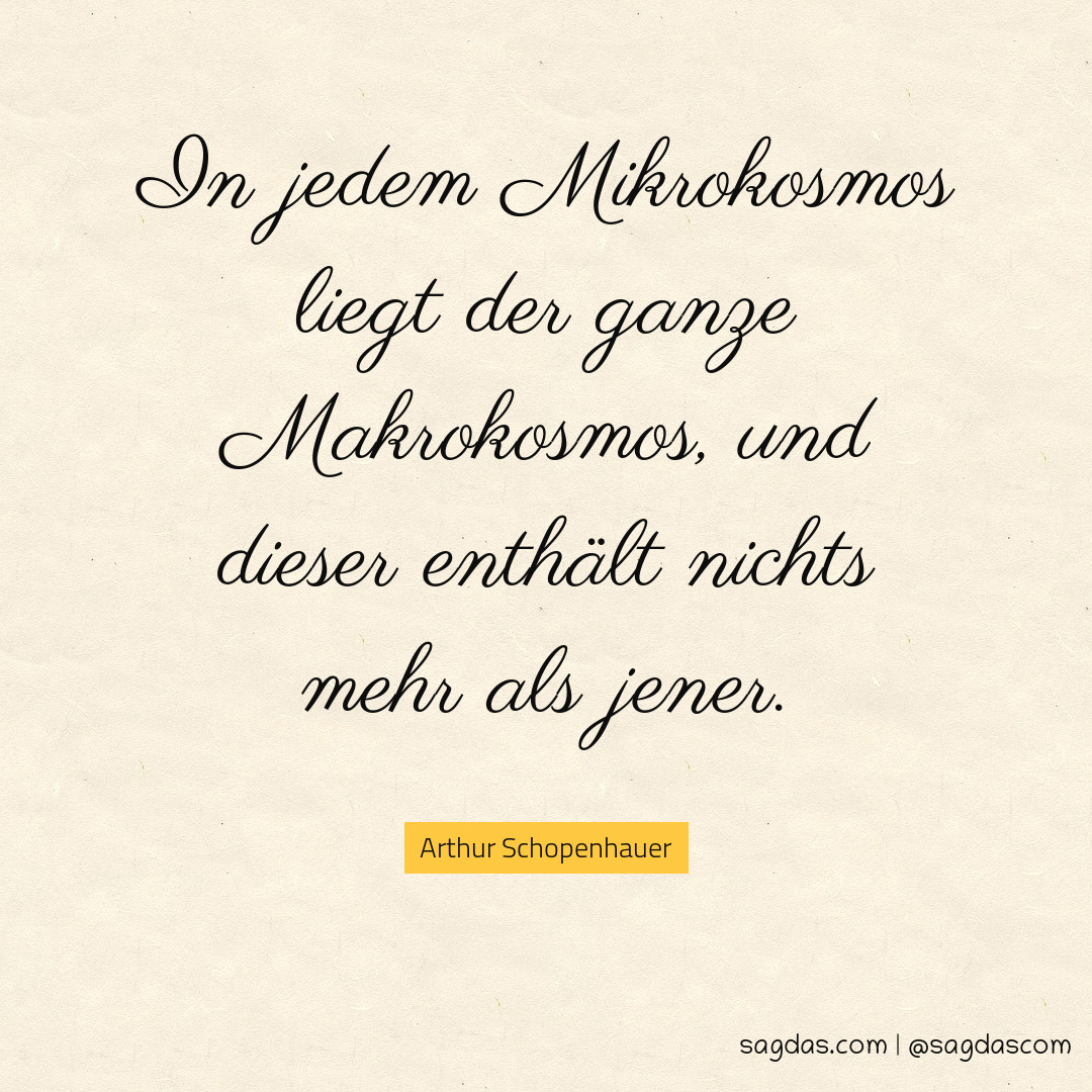 In jedem Mikrokosmos liegt der ganze Makrokosmos, und dieser enthält nichts mehr als jener.