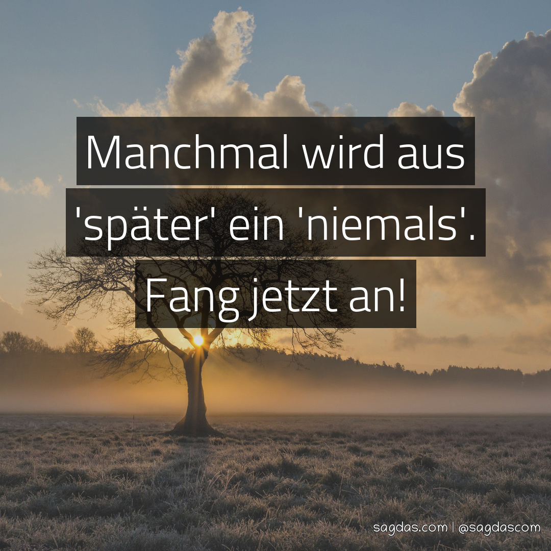 Spruch Manchmal wird aus 'später' ein 'niemals'. Fang sagdas